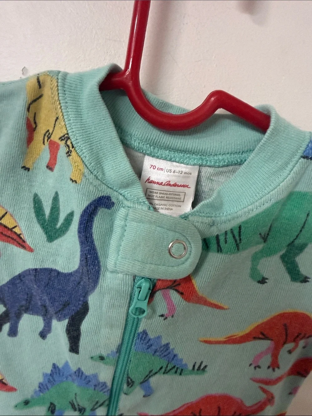 Hanna Andersson Mint Short-Sleeve Dinosaur One-Piece